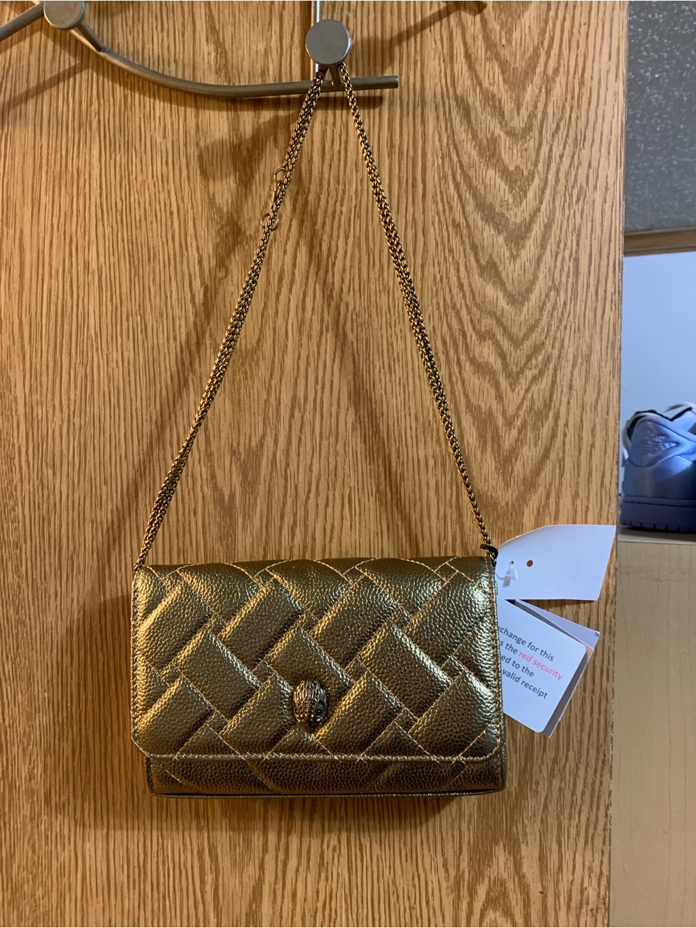 Kurt Geiger Metallic Quilted Chain Shoulder Bag in Gold